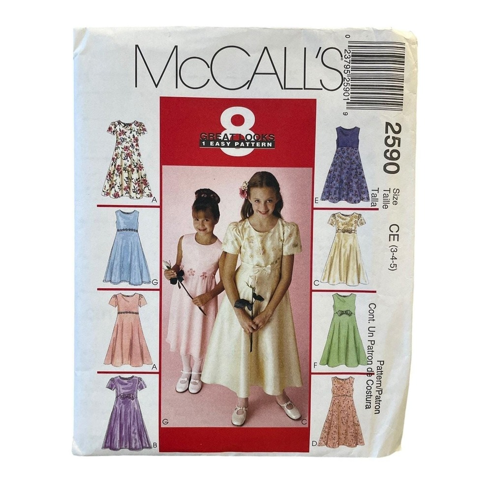 McCall's 2590 Sewing Pattern Girls Size 3-5 Dress Uncut FF Vintage 2000s